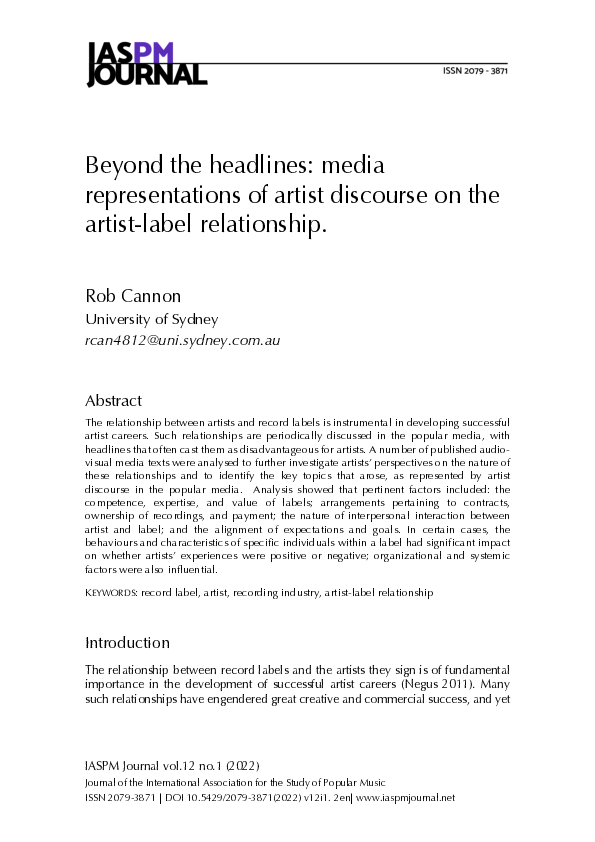 (PDF) Beyond the headlines: media representations of artist discourse ...