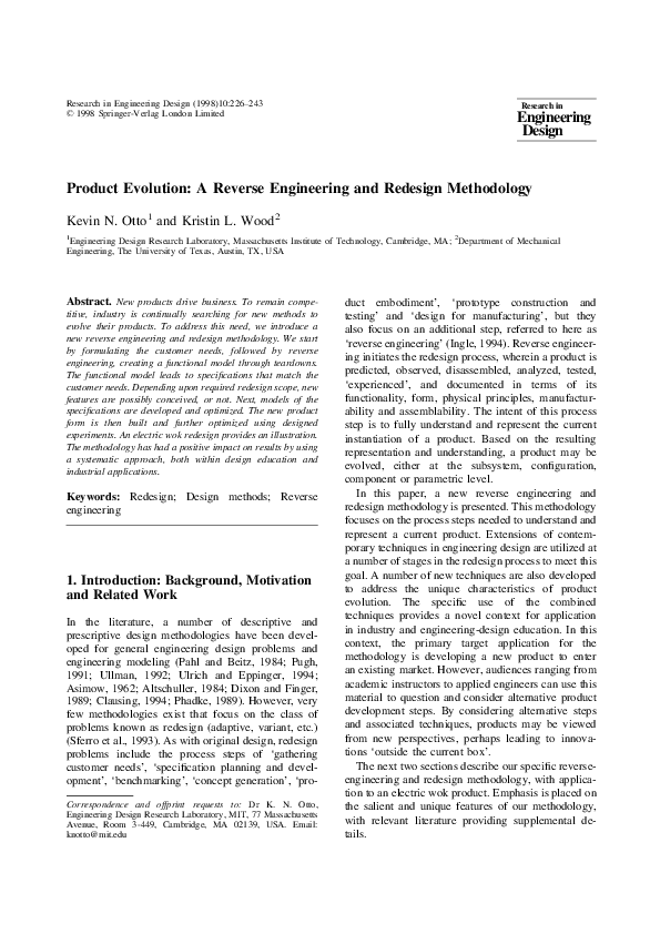 (PDF) Product Evolution: A Reverse Engineering and Redesign Methodology