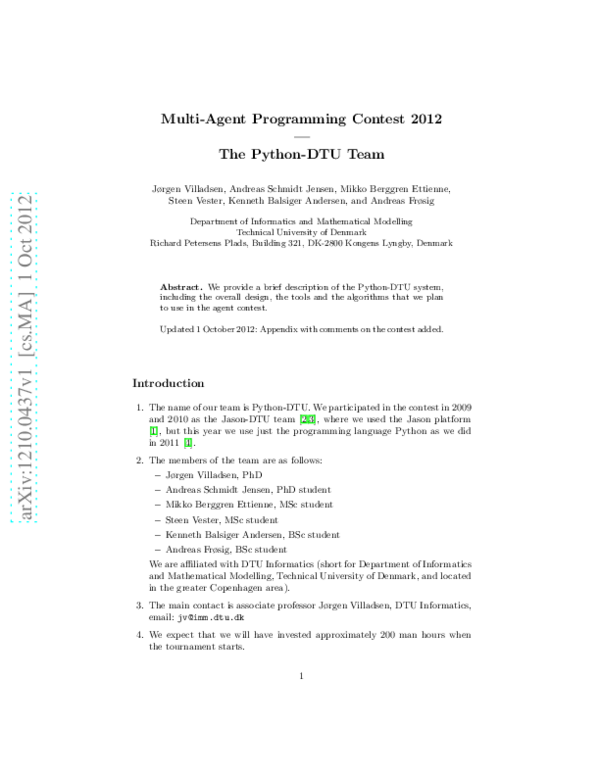 (PDF) Multi-Agent Programming Contest 2012 - The Python-DTU Team
