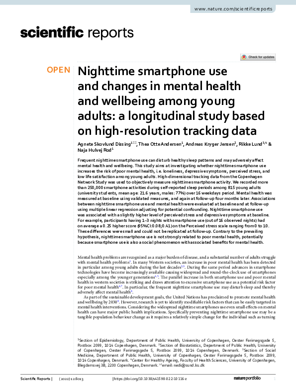 (PDF) Nighttime smartphone use and changes in mental health and ...