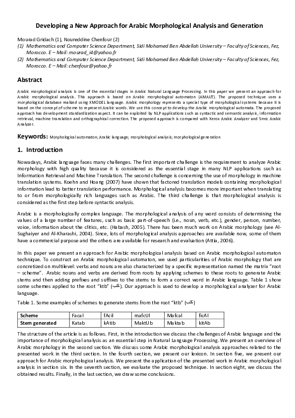 (PDF) Developing a New Approach for Arabic Morphological Analysis and ...
