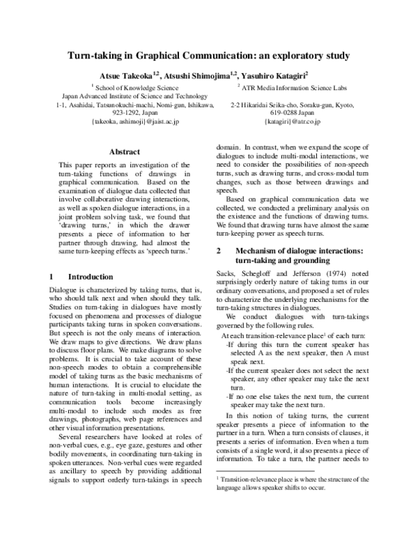 (PDF) Turn-taking in Graphical Communication: an exploratory study