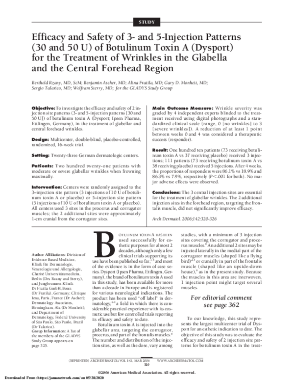 (PDF) Efficacy and Safety of 3- and 5-Injection Patterns (30 and 50 U ...