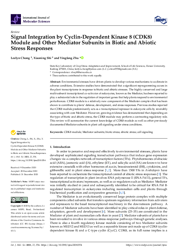 (PDF) Signal Integration by Cyclin-Dependent Kinase 8 (CDK8) Module and ...