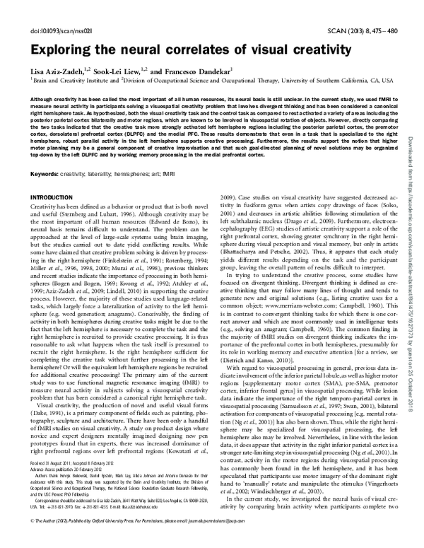 (PDF) Exploring the neural correlates of visual creativity