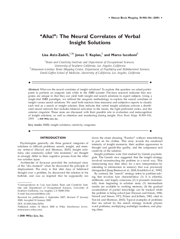 (PDF) “Aha!”: The neural correlates of verbal insight solutions