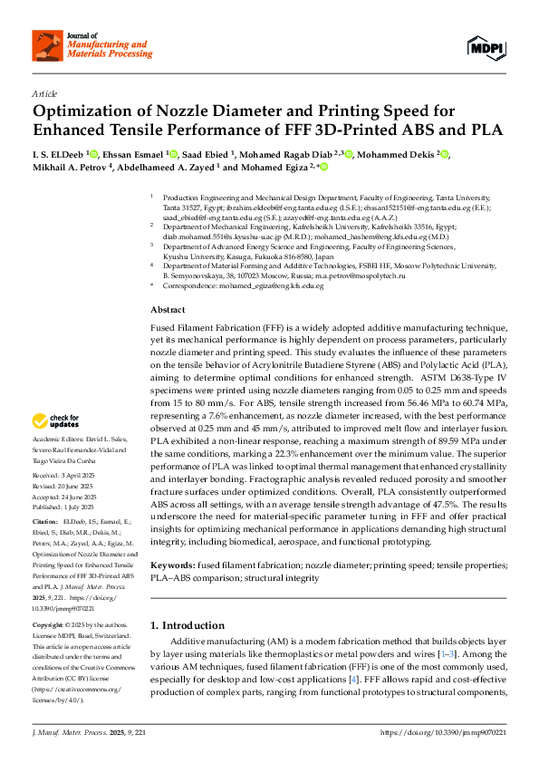 (PDF) Optimization of Nozzle Diameter and Printing Speed for Enhanced ...