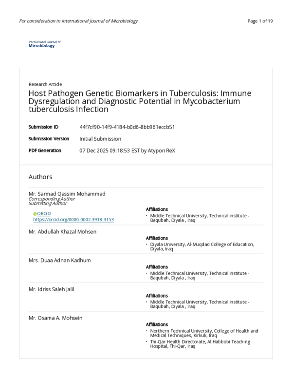 (PDF) Host Pathogen Genetic Biomarkers in Tuberculosis: Immune ...