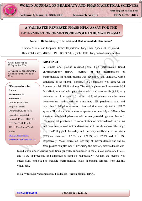 (PDF) A validated reversed phase HPLC assay for the determination of ...