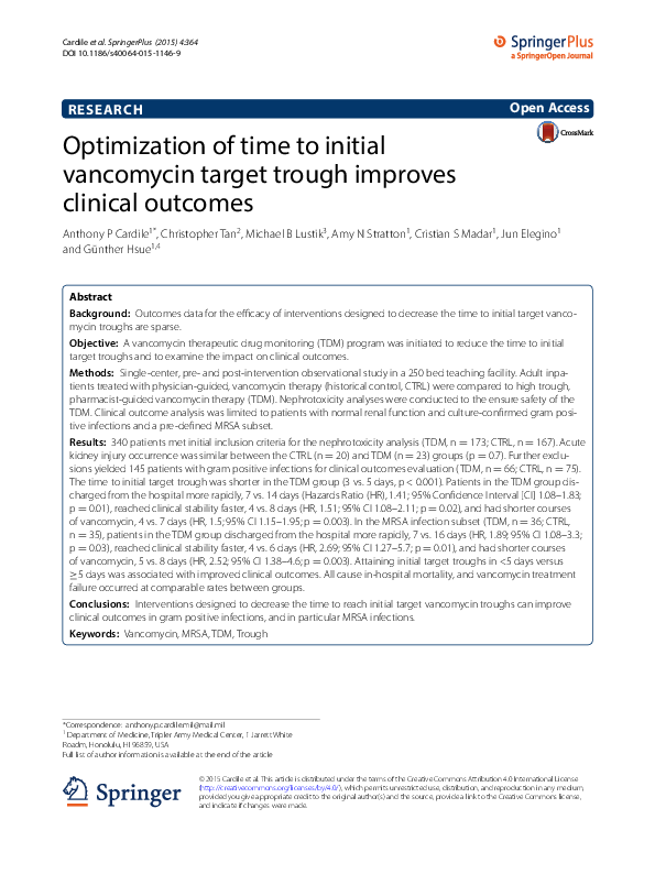 (PDF) Optimization of time to initial vancomycin target trough improves ...