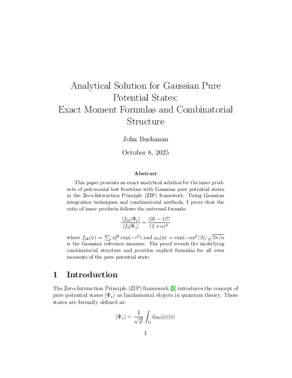 (PDF) Analytical Solution for Gaussian Pure Potential States: Exact ...