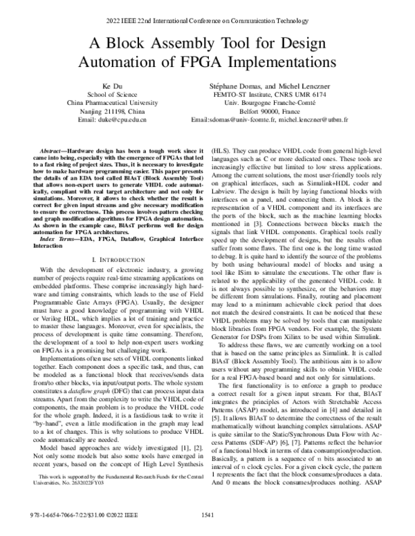 (PDF) A Block Assembly Tool for Design Automation of FPGA Implementations