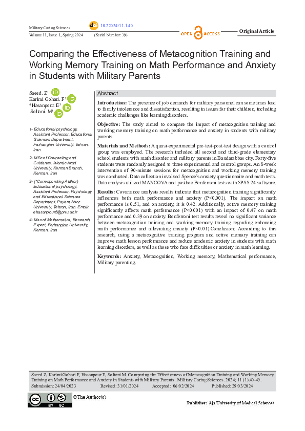 (PDF) Comparing the Effectiveness of Metacognition Training and Working ...