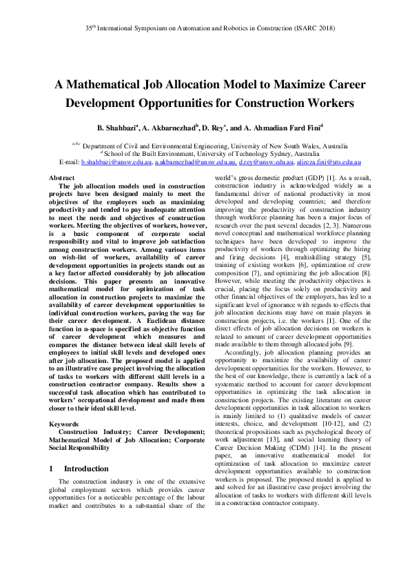(PDF) A Mathematical Job Allocation Model to Maximize Career ...