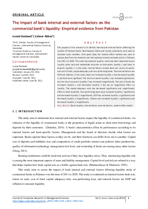 (PDF) The Impact of Bank Internal and External Factors on the ...