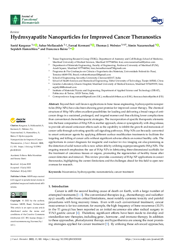 (PDF) Hydroxyapatite Nanoparticles for Improved Cancer Theranostics