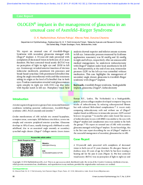 (PDF) OLOGEN(®) implant in the management of glaucoma in an unusual ...