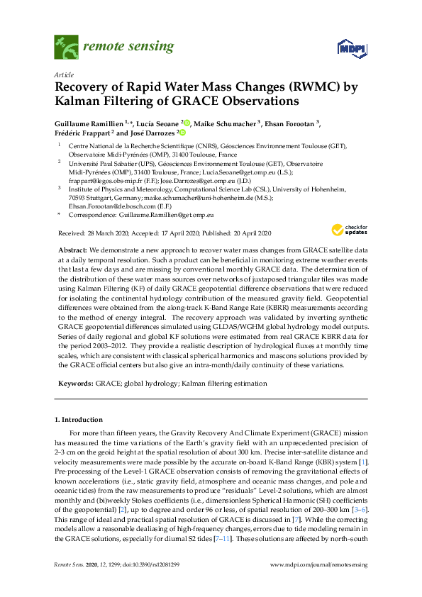 (PDF) Recovery of Rapid Water Mass Changes (RWMC) by Kalman Filtering ...