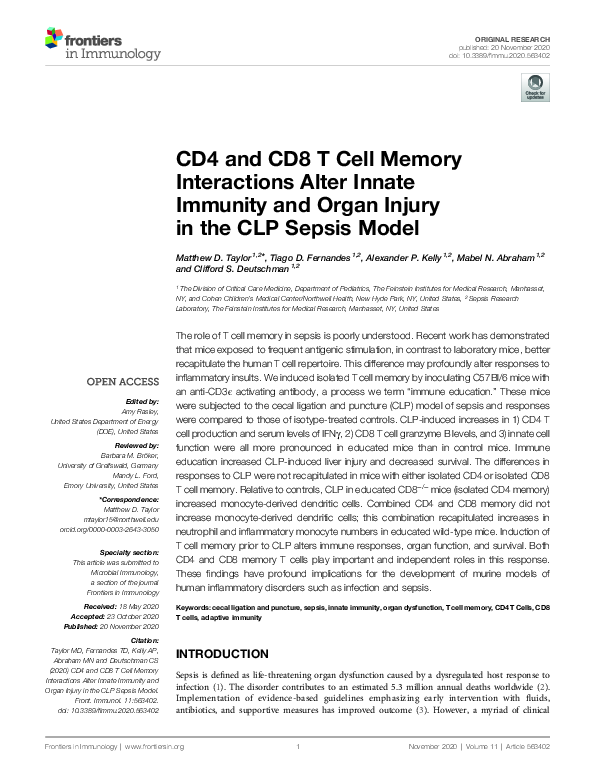 (PDF) CD4 and CD8 T Cell Memory Interactions Alter Innate Immunity and ...