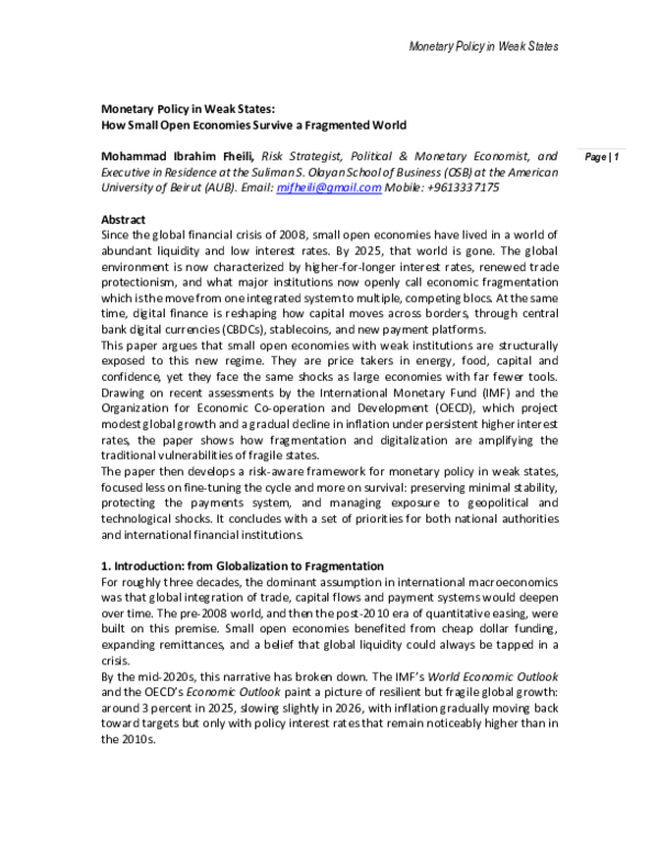 (PDF) Monetary Policy in Weak States: How Small Open Economies Survive ...