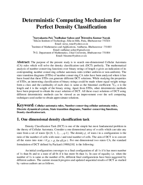 (PDF) Deterministic Computing Mechanism for Perfect Density Classification