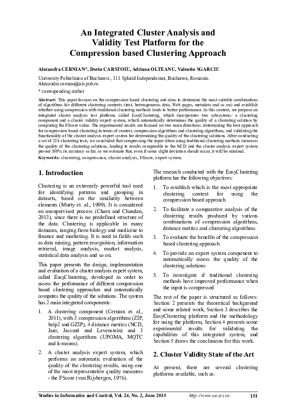 (PDF) An Integrated Cluster Analysis and Validity Test Platform for the ...