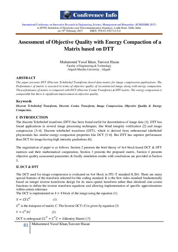 (PDF) Assessment of Objective Quality with Energy Compaction of a ...