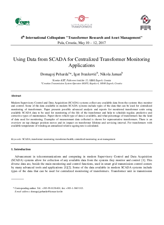 (PDF) Using Data from SCADA for Centralized Transformer Monitoring ...