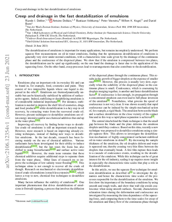 (PDF) Creep and drainage in the fast destabilization of emulsions Creep ...