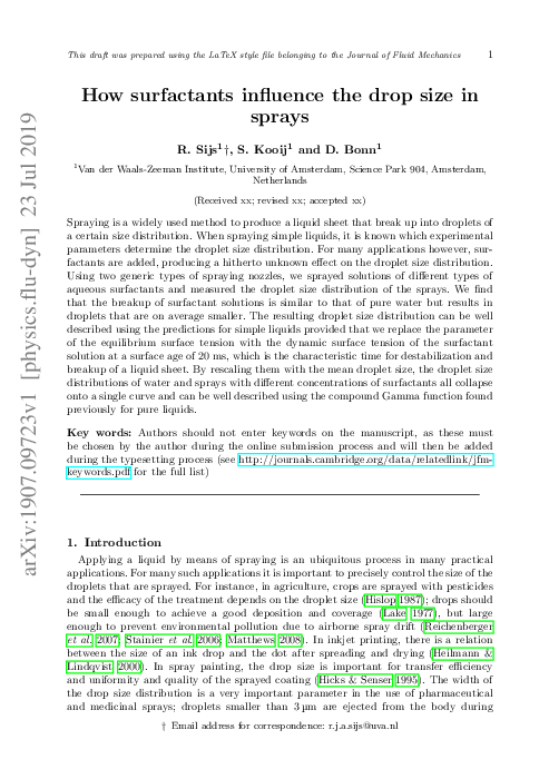 (PDF) How surfactants influence the drop size in sprays from flat fan ...