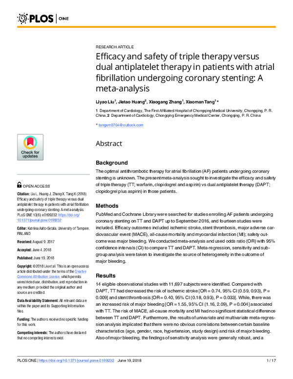 (PDF) Efficacy and safety of triple therapy versus dual antiplatelet ...
