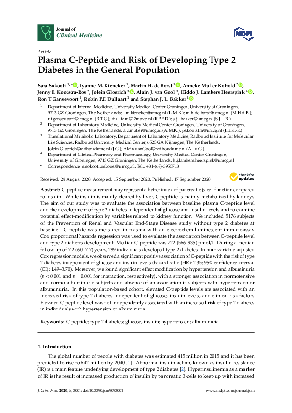 (PDF) Plasma C-Peptide and Risk of Developing Type 2 Diabetes in the ...
