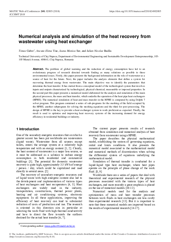 (PDF) Numerical analysis and simulation of the heat recovery from ...