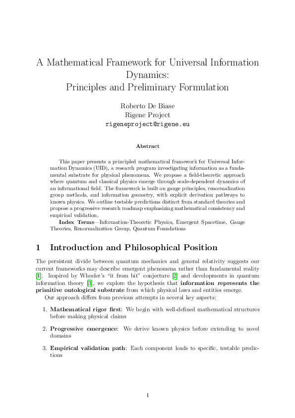 (PDF) A Mathematical Framework for Universal Information Dynamics ...