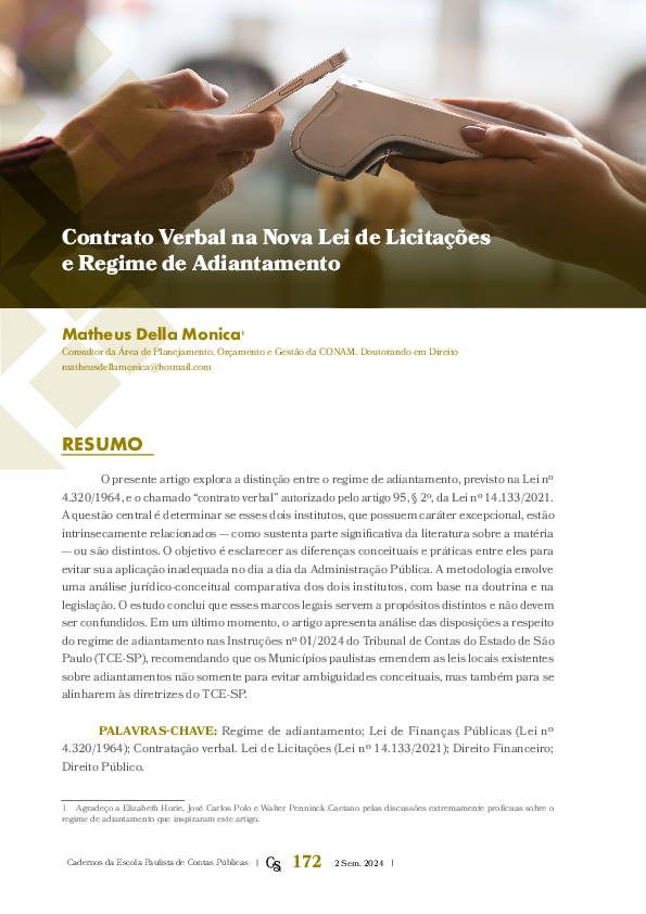 (PDF) Contrato Verbal na Nova Lei de Licitações e Regime de Adiantamento