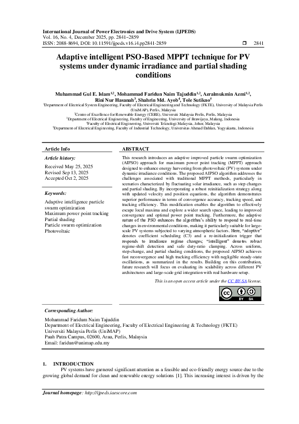 (PDF) Adaptive intelligent PSO-Based MPPT technique for PV systems ...