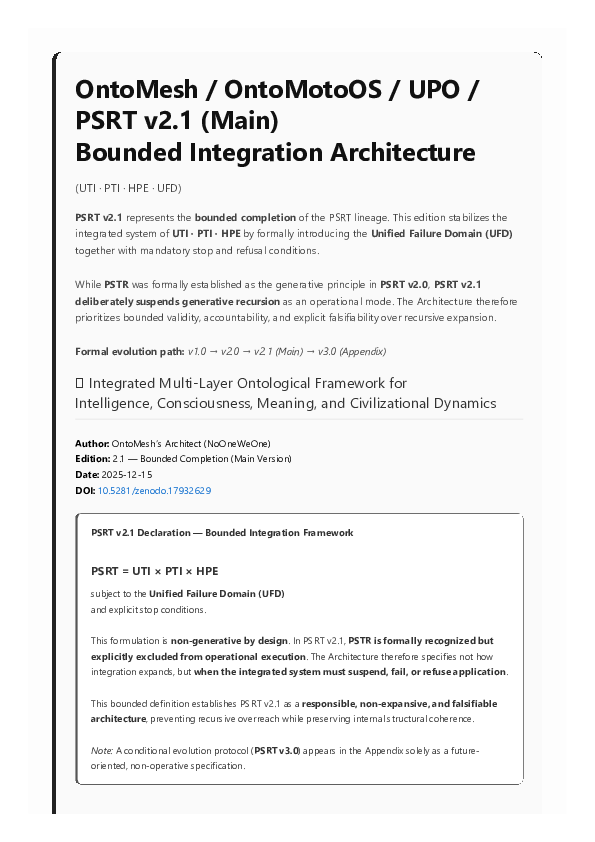 (PDF) The Architecture of Intelligence: PSRT v2.1 and the Bounded ...