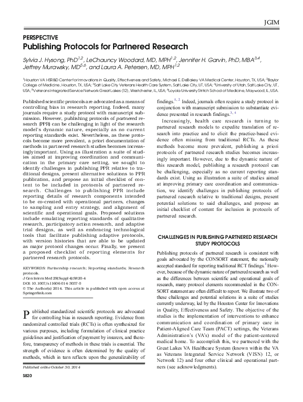 (PDF) Publishing Protocols for Partnered Research
