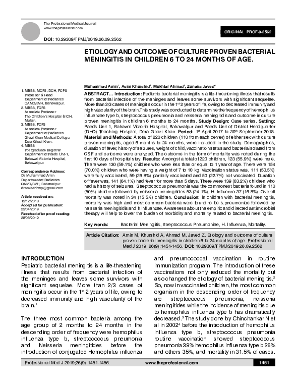 (PDF) Etiology and outcome of culture proven bacterial meningitis in ...
