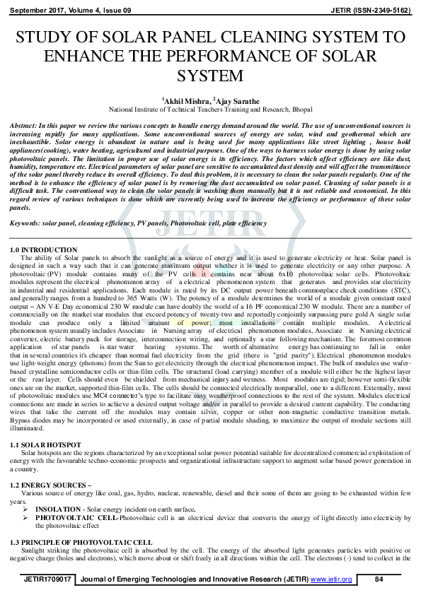 (PDF) Study of solar panel cleaning system to enhance the performance ...