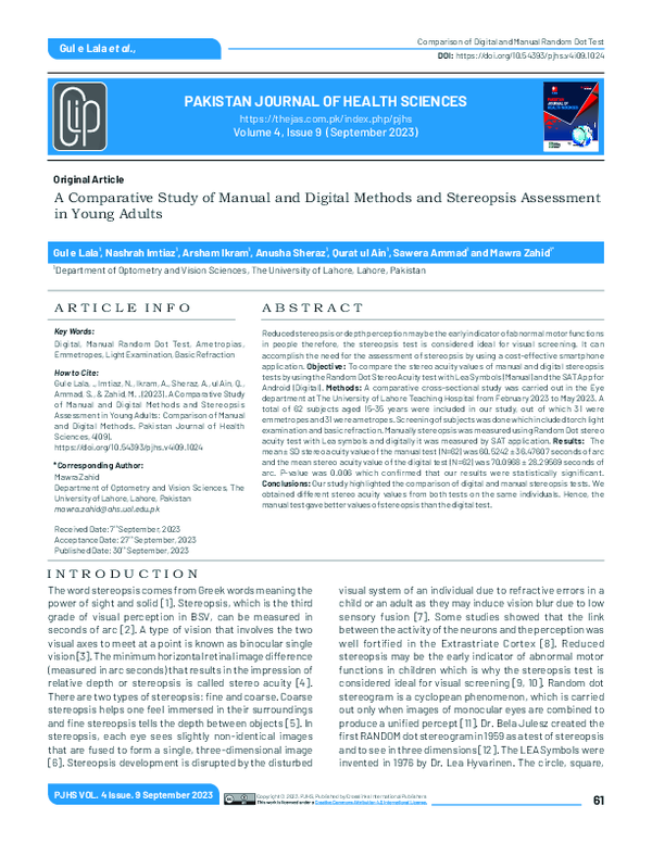 (PDF) A Comparative Study of Manual and Digital Methods and Stereopsis ...