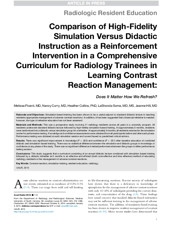 (PDF) Comparison of High-Fidelity Simulation Versus Didactic ...