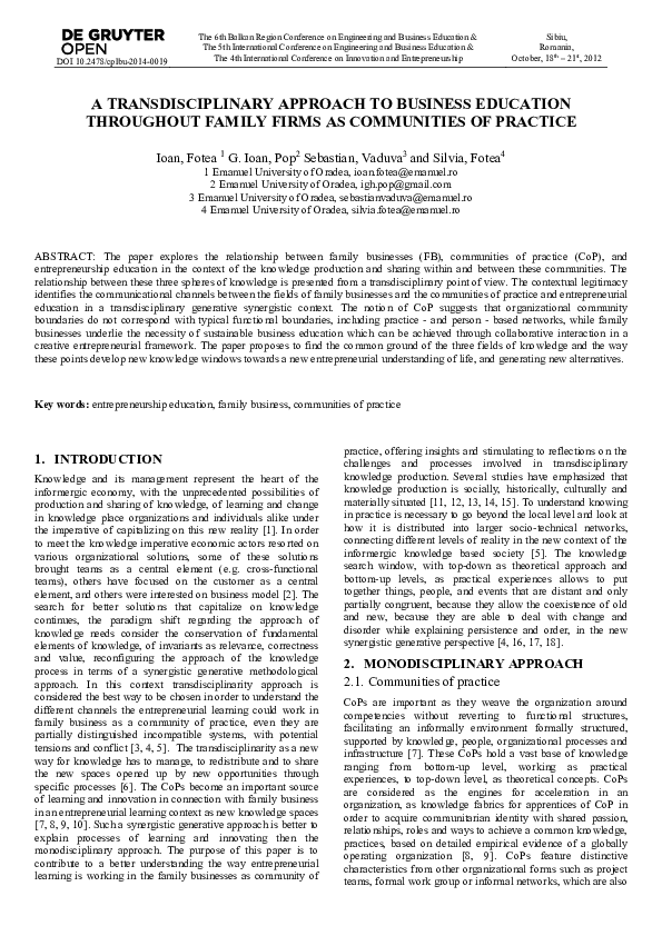 (PDF) A Transdisciplinary Approach To Business Education Throughout ...