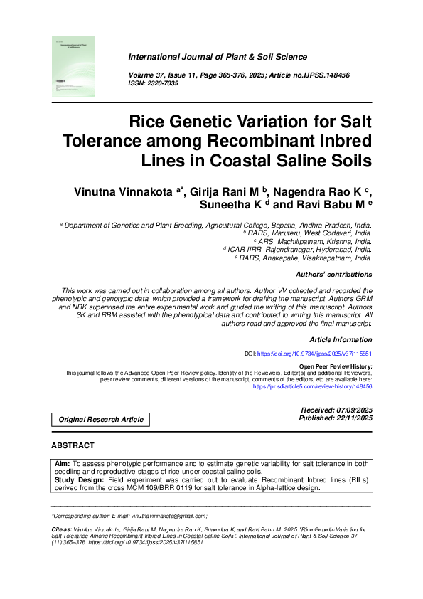 (PDF) Rice Genetic Variation for Salt Tolerance among Recombinant ...