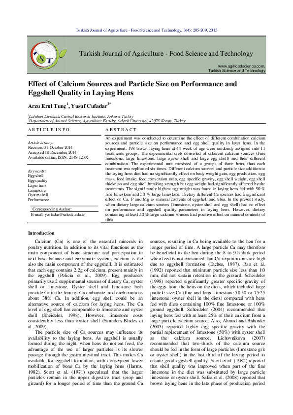 (PDF) Effect of Calcium Sources and Particle Size on Performance and ...