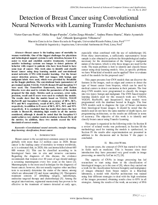 (PDF) Detection of Breast Cancer using Convolutional Neural Networks ...
