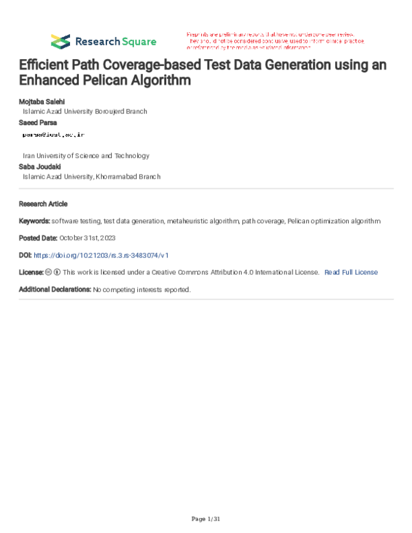 (PDF) Efficient Path Coverage-based Test Data Generation using an ...