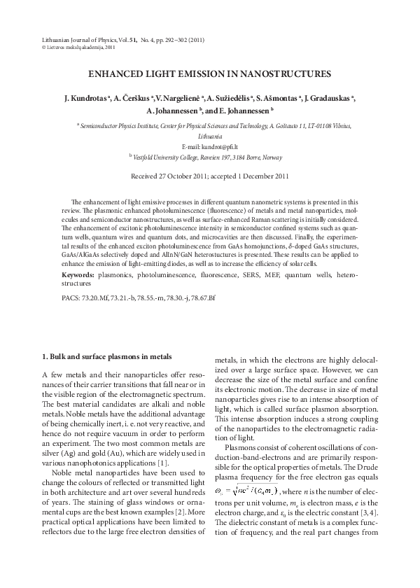 (PDF) Enhanced light emission in nanostructures