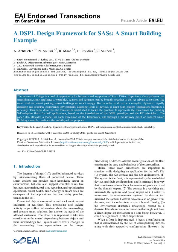 (PDF) A DSPL Design Framework for SASs: A Smart Building Example