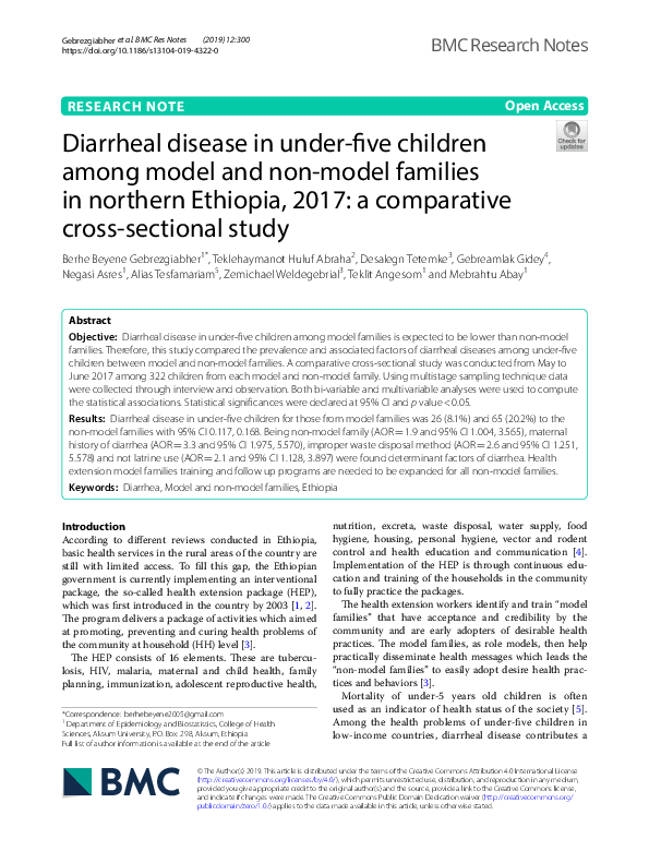 (PDF) Diarrheal disease in under-five children among model and non ...